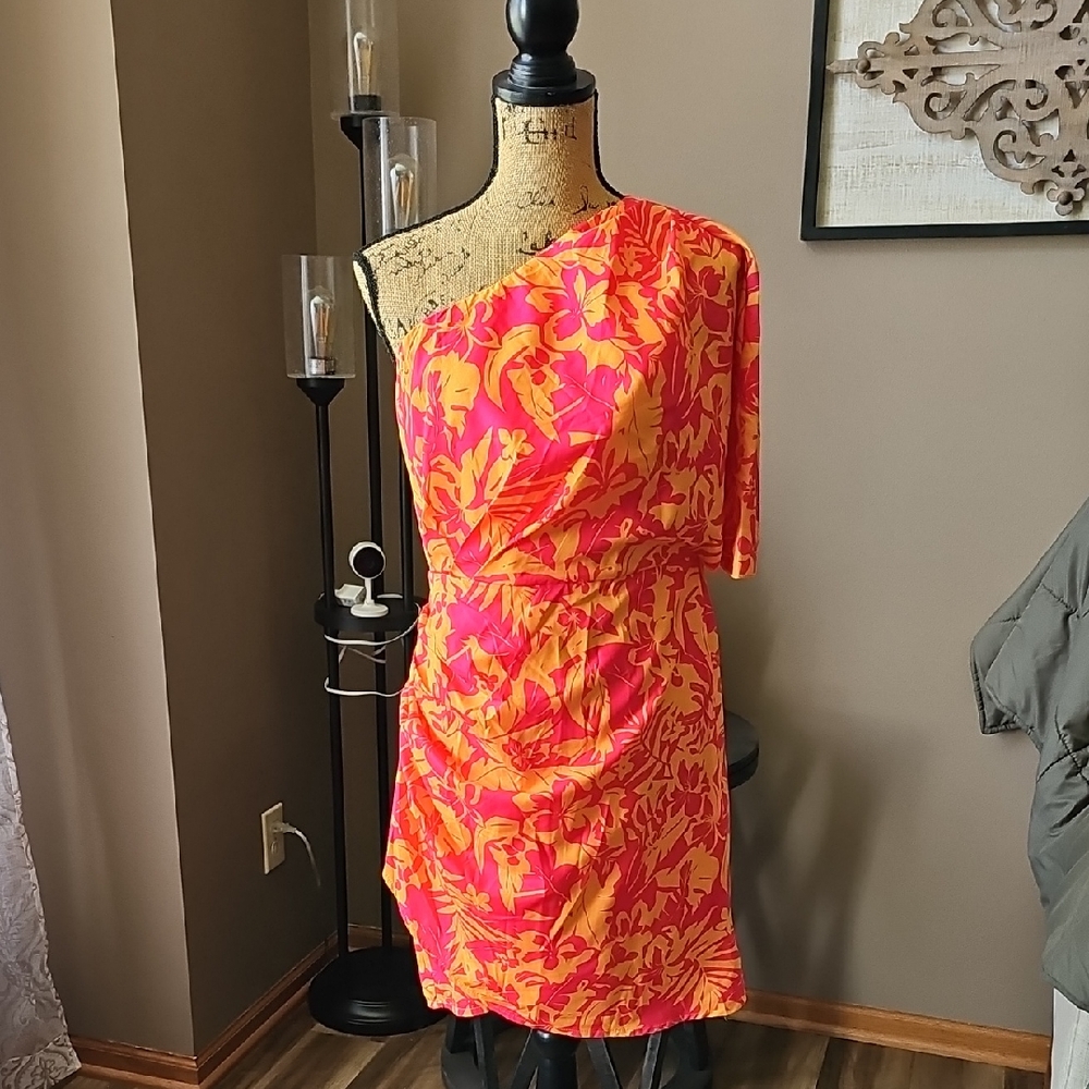 SHEIN Orange One Shoulder Sheath Dress Cocktail